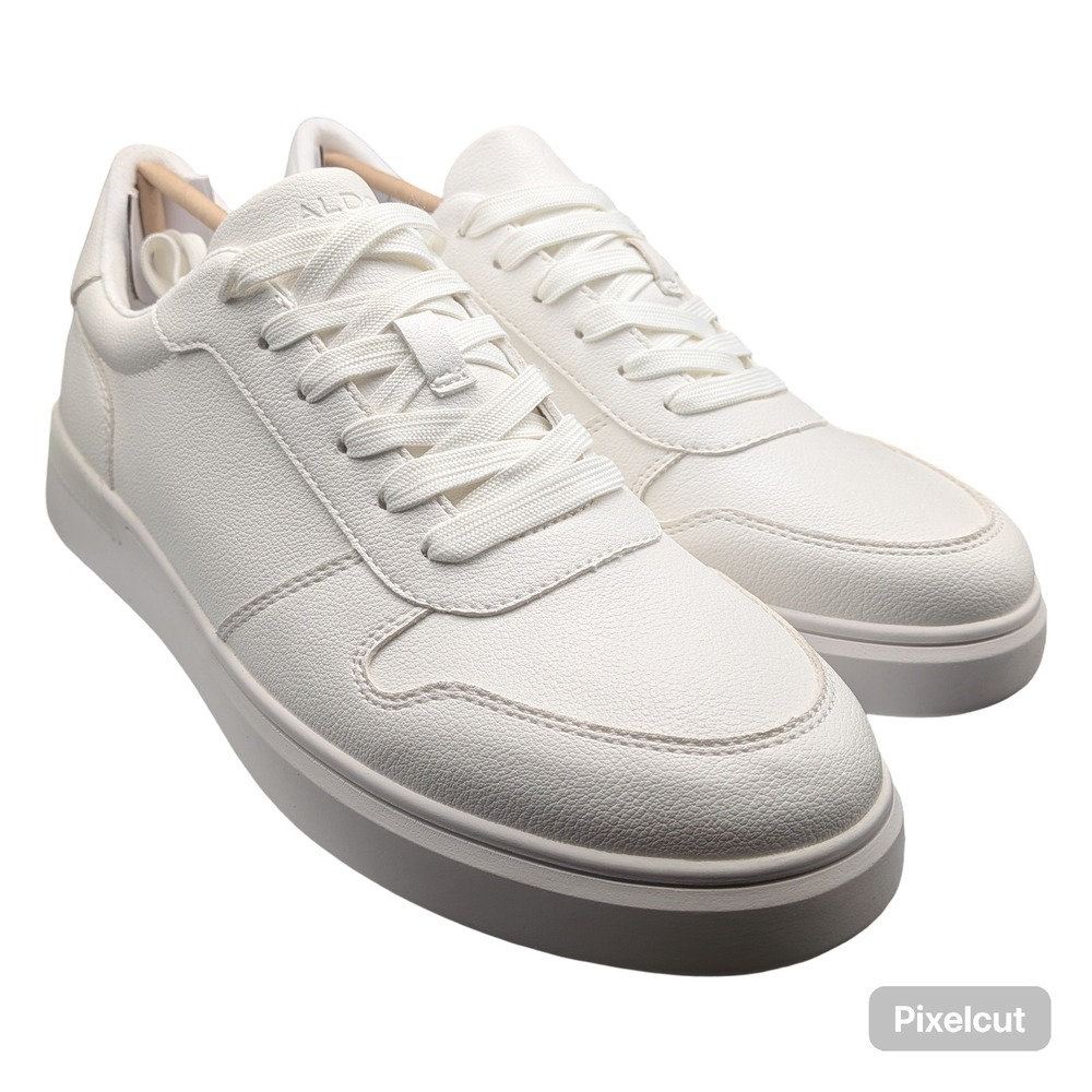 Aldo Mens White Faux Leather Low Top Sneakers Size 9 Solid Lace Up Casual Shoes
